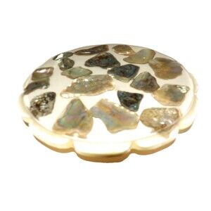 MCM Abalone Lucite 6” Round Trivet Nautical Beach Ocean Shell 1969 Lucite Epoxy